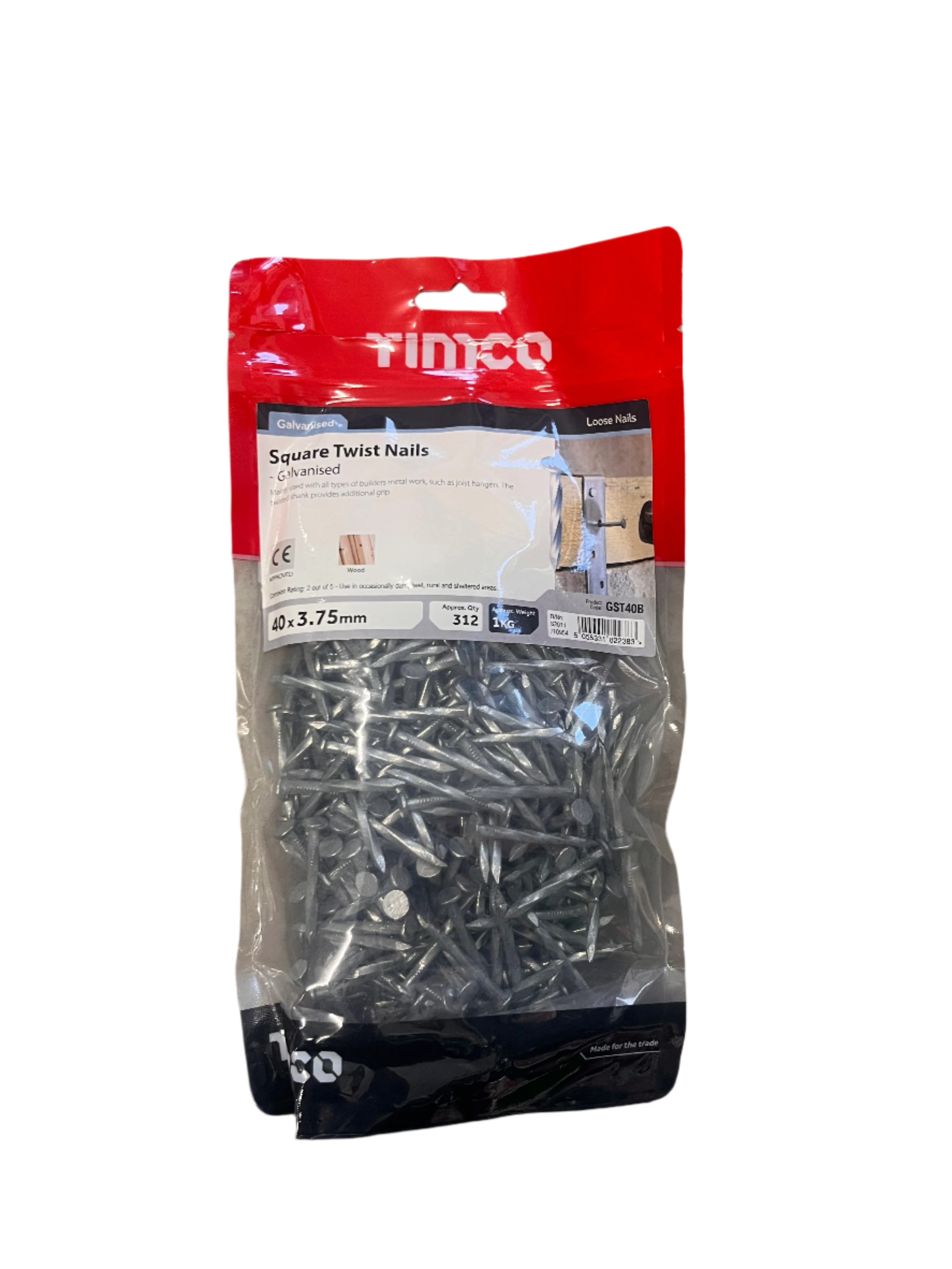 GALVANISED SQUARE TWISTED NAILS 40MM X 3.75MM (1KG BAG)