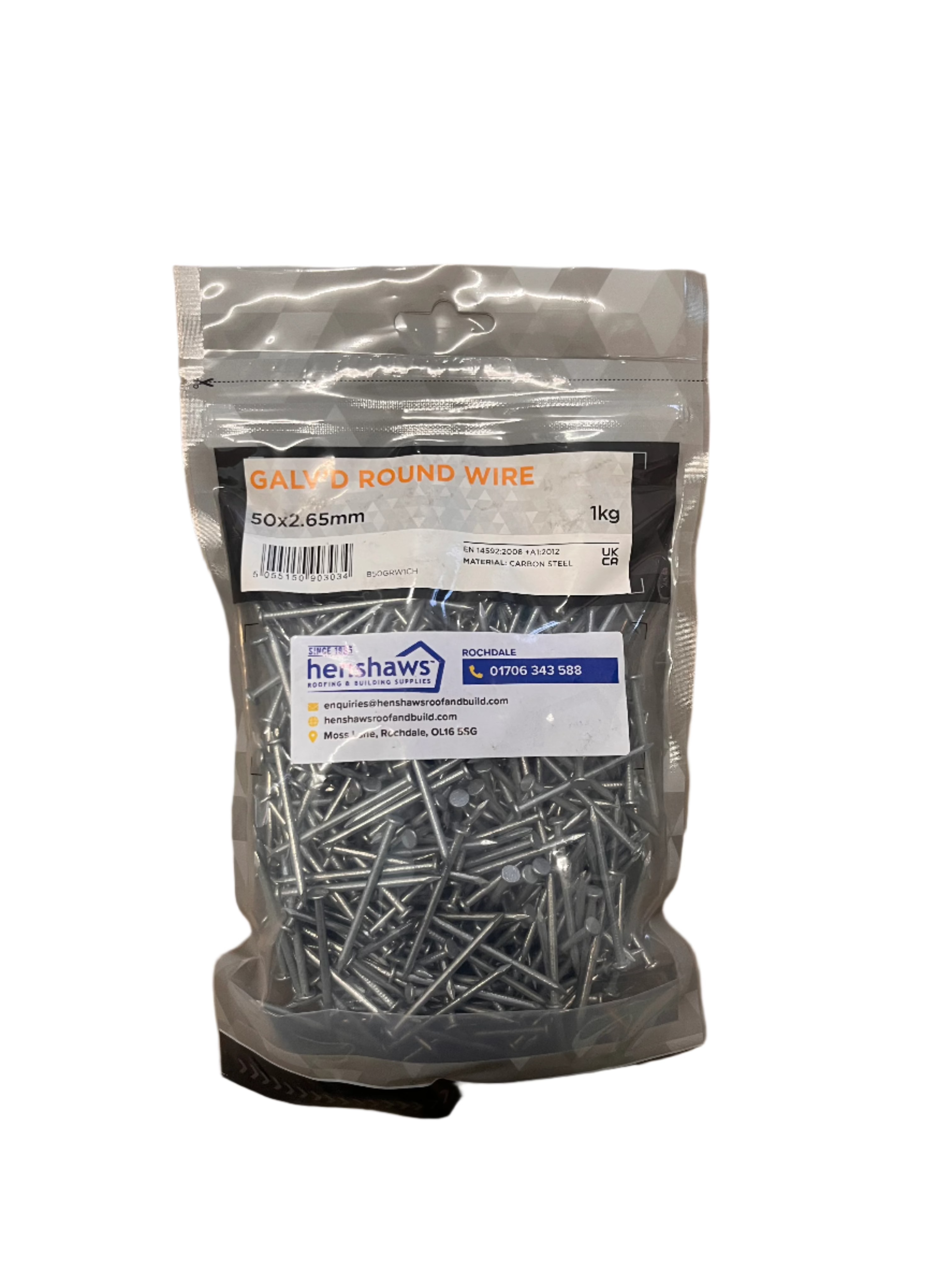 GALVANISED ROUND WIRE NAIL 50MM X 2.65MM (1KG BAG)