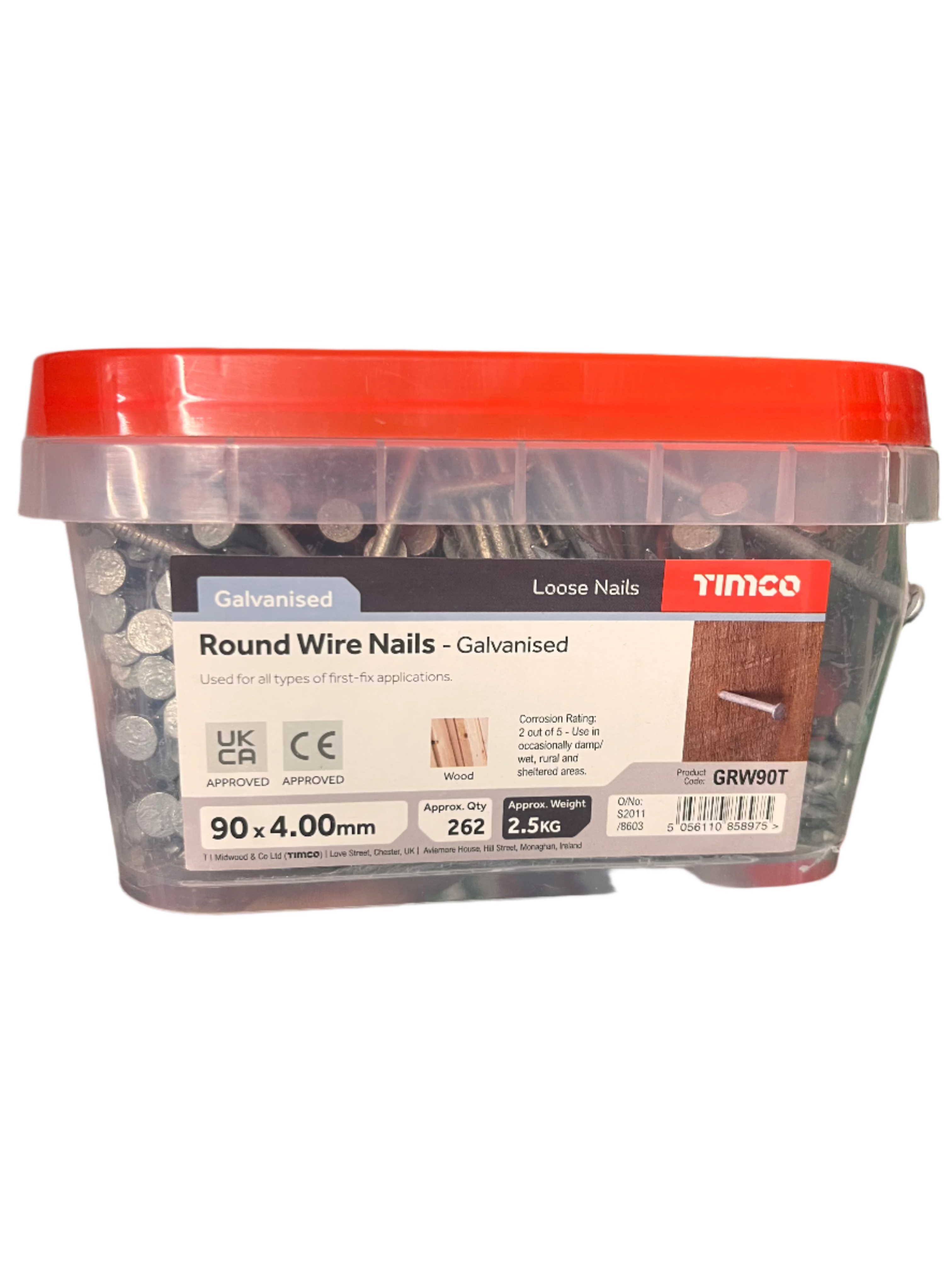 GALVANISED ROUND WIRE NAIL 90MM X 4MM (2.5KG TUB)