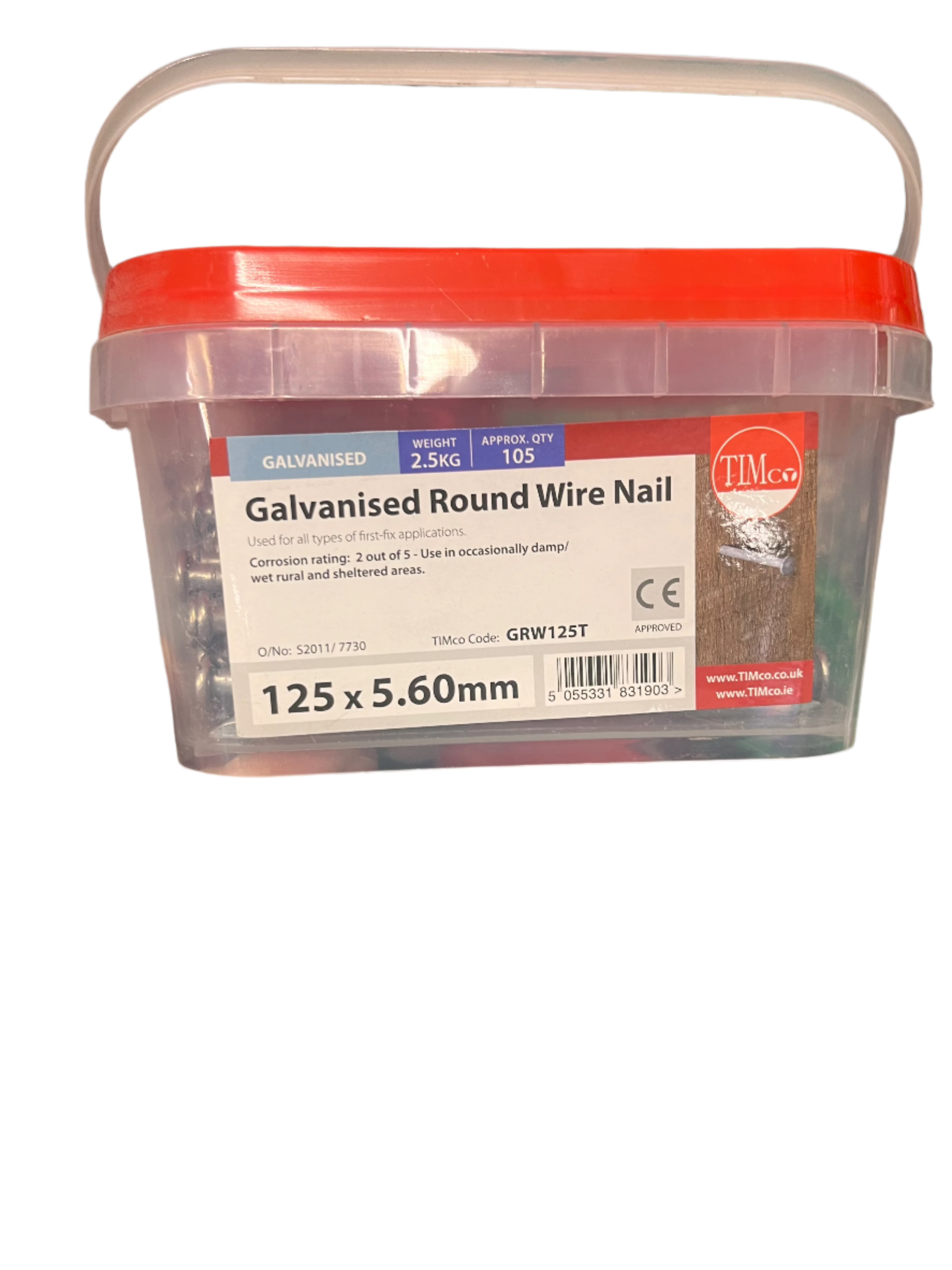 GALVANISED ROUND WIRE NAIL 125MM X 5.6MM (2.5KG TUB)