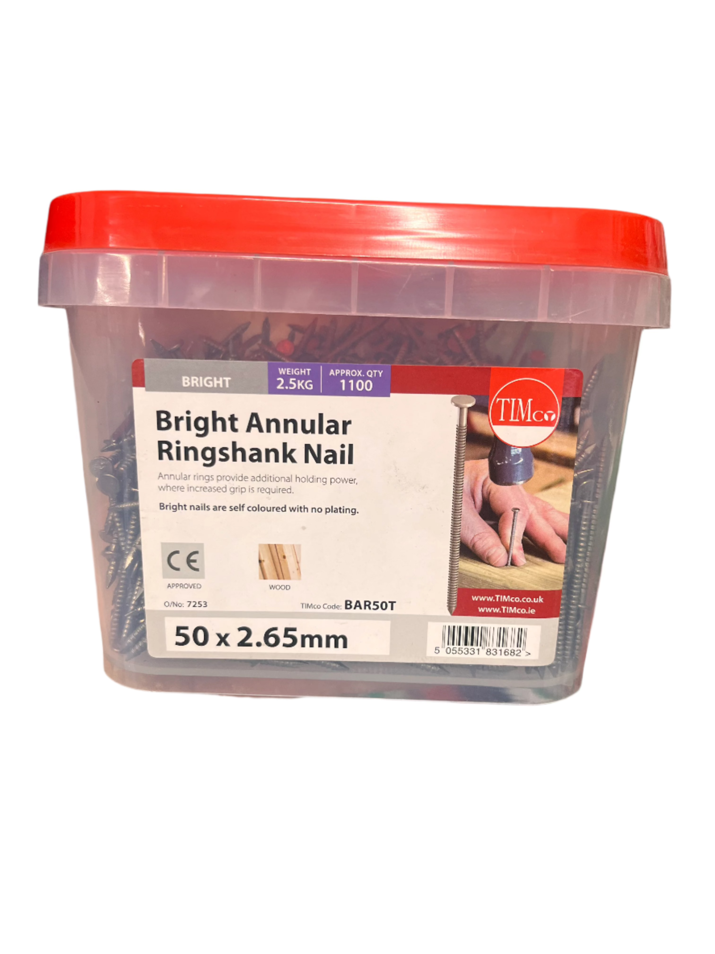 BRIGHT ANNULAR RINGSHANK NAIL 50MM X 2.65MM (2.5KG TUB)