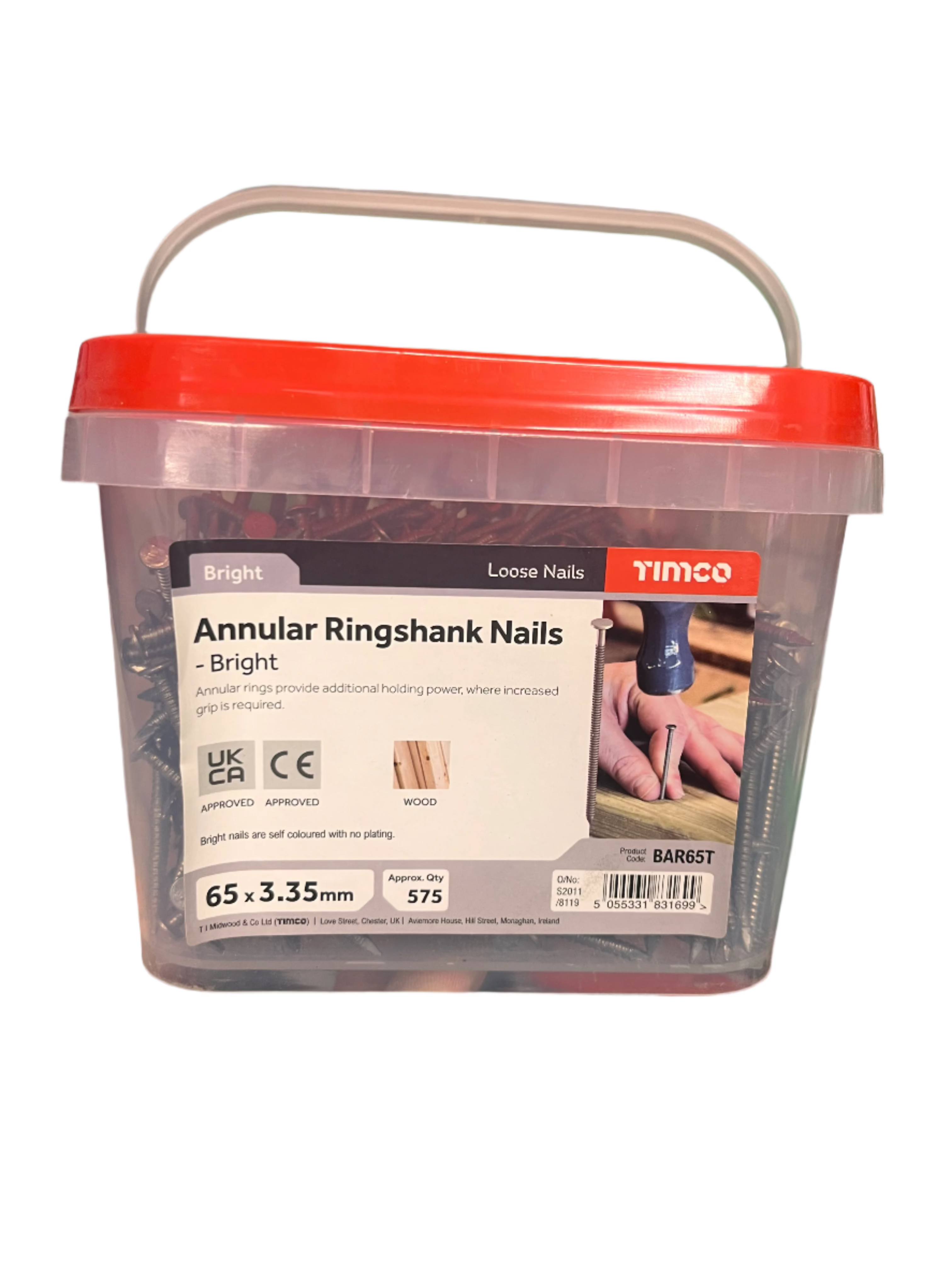 BRIGHT ANNULAR RINGSHANK NAIL 65MM X 3.35MM (2.5KG TUB)